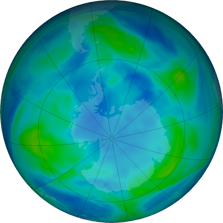 Antarctic ozone map for 28 April 2022